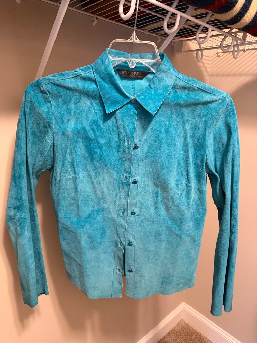 Express Turquoise Button-Down SUEDE Shirt